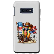 Hülle für Galaxy S10e Funny Hotdog US Flag Riding Bull 4th of Juli Rodeo Boys Kids
