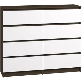 Roe Furniture | Kommode - 8 Schubladen - 140 cm - Weiß und Wenge - Modernes Design - Hochwertige Verarbeitung - Sideboard - Weiß, Braun