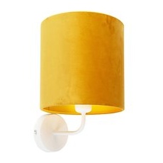 Vintage Wandlampe weiß mit gelbem Veloursschirm - Matt