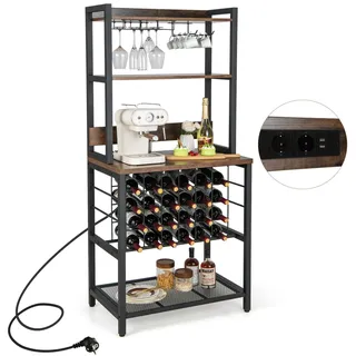 FANTASK Küchenregal 5 Etagen, Standregal mit Steckdosen, Weinregal für 24 Flaschen, Bäckerregal, Mikrowellen-Regal für Küche Esszimmer