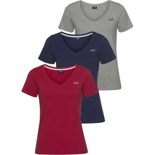 T-Shirt H.I.S "Essential-Basics vielseitig kombinierbar", Damen, Gr. 48/50, bunt (blau, grau, rot), Obermaterial: 100% Baumwolle. Obermaterial Melange: 95% Baumwolle, 5% Viskose, bestickt, clean, unifarben, Basic, figurumspielend hüftlang, V-Ausschnitt, Shirts T-Shirt, lockerer Schnitt, 100% Baumwolle, vielen Farben & großen Größen, Topseller