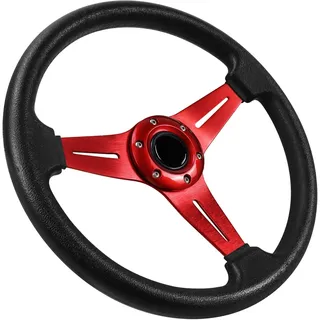 Acclcors Universal Rennlenkrad, Drifting-Lenkrad,Gaming Lenkrad 13.6" 6 Schrauben Grip Vinyl Leder mit Hupe Taste für Rennen/Rallye/Motorsport/Autosimulation (Rot)