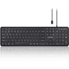 Perixx PERIBOARD-210C Wired Full-Size USB C Keyboard with Quiet Scissor Keys - Compatible with Tablets, Desktop, and Laptops - Black - US International QWERTY...