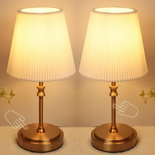 HSLighting Nachttischlampe Touch Dimmbar, 31.5cm Tischlampe Wohnzimmer Glühbirne 3 Helligkeitsstufen Einstellbar Schreibtischlampe Tischleuchte für Nachttisch Schlafzimmer Lesen Hotel, 2 Stuck