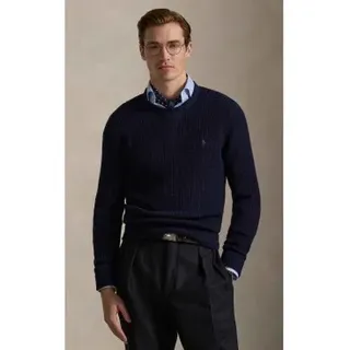 Polo Ralph Lauren für Herren. 710P04307001 Strickpullover aus Wolle und Baumwolle in marineblauem Waffelstrick (M), Lässig