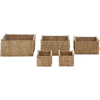 Premier Housewares Aufbewahrungskörbe für Wasserhyazinthe-Set mit 5 Stück, Eisen, Holz, Natürlich, 36x51x27