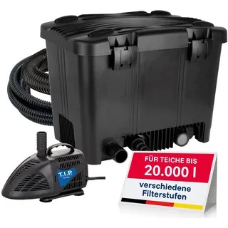 T.I.P. Teichfilter - Teichaußenfilter-Set (20.000 l Teichvolumen, Wet-and-Dry Technologie, UV-C 18 W, Filterbehälter 70 l, inkl. Pumpe, UV-C Strahler, Schläuche, Filtermaterial) WDF 20000 UV 18, 30285