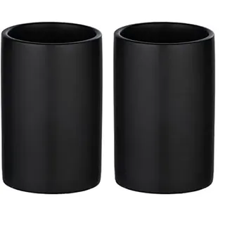 WENKO Zahnputzbecher Polaris Schwarz matt, Maße (B/H x T): Ø 7 x 11 cm (Packung mit 2)