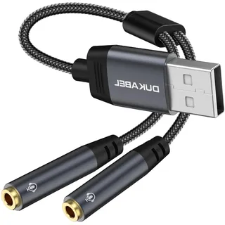 DuKabel Externe USB Soundkarte 0.3 Meter USB auf 2 TRRS 3.5mm Buchsen (Audio+Mic) Headset Splitter Stereo Audio Y Adapter Kabel geeignet für PC, PS4, PS5, Laptop, Lautsprecher, Kopfhörer - Top Series