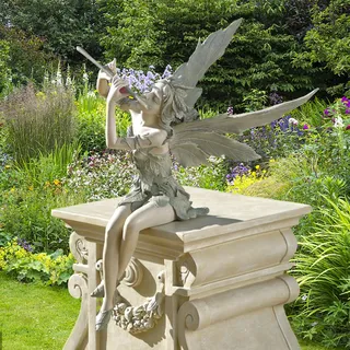 MINGZE Elfen Figur Garten, Vogelhäuschen Ornament Sitzende Zauberfee Gartenfiguren Skulpturen Harz Elfen Statuen Hof Dekoration Fee Fairy Ornamente Landschaftsbau-2