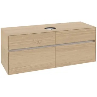 Villeroy & Boch Collaro Waschbeckenunterschrank, 4 Auszüge, Waschbecken mittig, 1400x548x500mm, C04500VJ, Farbe: Front/Korpus: Nordic Oak, Griff: Cashmere Grey