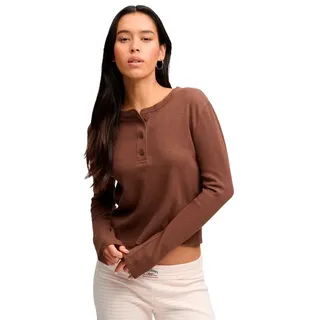 Superdry Athletic Essentials Waffle Button Langarm-oberteil - Chestnut Brown Marl - XL