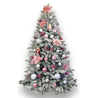 Künstlicher Weihnachtsbaum 240 cm, PRINZESSIN MAJA, mit 165-teiligem Weihnachtsbaumschmuck, inkl. Metallständer und Aufbewahrungsbox - Weiß, Rosa