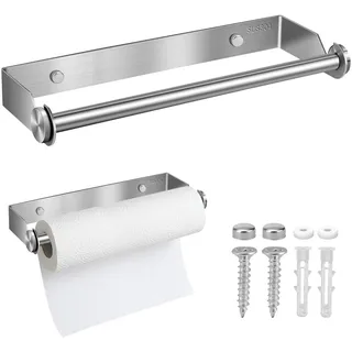 Küchenrollenhalter Wand, 28CM Küchenrollenhalter Edelstahl, Küchenpapierhalter mit Schrauben, Papierrollenhalter für Küche Badezimmer Wohnzimmer - Silber