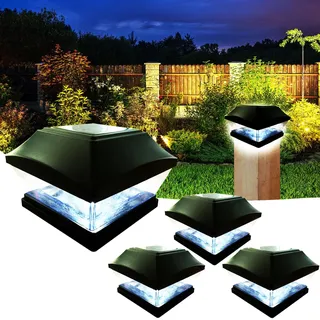 XVZ Pfostenkappe Solar, 4 Stück Solarleuchten für Außen Solar Zaunpfosten Lampe, LED Solarleuchten für Zaun, Hölzerne Pfäle, Patio Beleuchtung(Schwarz)
