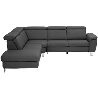 Cantus Ecksofa , Anthrazit , Metall , Echtleder , Uni , Ottomane links, L-Form , 271x239 cm , Typenauswahl, Bettkasten erhältlich, Fußauswahl, Lederauswahl, Stoffauswahl, seitenverkehrt erhältlich, Hocker erhältlich, Rückenfutter , Wohnzimmer, Sofas & Couches, Sofas, Ledersofas