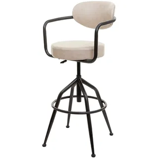 Mendler Barhocker HWC-H10f höhenverstellbar drehbar Industrial Wildleder-Optik vintage beige