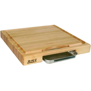 Boos Block Schneidebrett mit Auffangschale – 46 x 46 x 6 cm – Schneidebrett Holz mit Griff – Ahornbrett – Multifunktionsbrett – Hackbrett – Fleischbrett – Profi-Brett