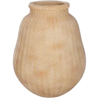 GILDE Bodenvase Weave aus Kunstharz - bauchig - gewebtes Muster - Creme - Höhe 58 cm x Ø 45 cm - Dekovase