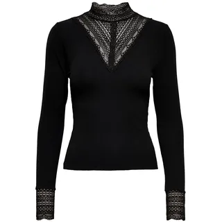 Only Damen Spitzen Langarmshirt Oberteil ONLTILDE Lace Top Shirt Vintage Design Longsleeve, Farben:Schwarz,Größe Damen:L