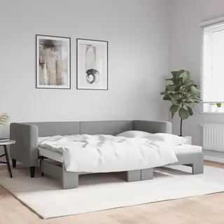 Tagesbett Ausziehbar Hellgrau 90x200 cm Stoff - Grau
