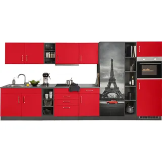 KOCHSTATION Küchenzeile »KS-Paris – Küchen mit einzigartigen Fotomotiven auf den Fronten« mit E-Geräten, Breite 390 cm, rot