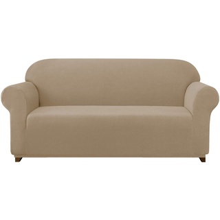 subrtex kariert Sofabezug Sofahusse Sesselbezug Stretchhusse Sofaüberwurf Couchhusse Spannbezug(2 Sitzer,Sand)