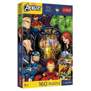 Trefl - The Avengers, Held des Tages - 160 Elemente - Buntes Puzzle mit den Helden Märchen, Verbinden Sie Sich selbst, Einzigartiges Poster im Set, Kreative Freizeit, Spaß für Kinder ab 6 Jahren