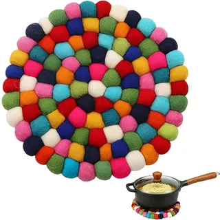 Gxdamxz Topfuntersetzer Filz Bunt, 17cm Untersetzer Topf aus Filzkugeln, Hitzebeständige Tischmatte für Pfannen & Töpfe, Dekorative Boho Küchen- Felt Coaster Round