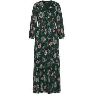 Zero Chiffonkleid "Maxikleid langarm mit Blumen", dunkelgrün, pink