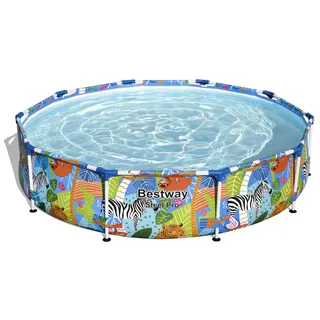 Bestway® Steel Pro™ Frame Pool ohne Pumpe Ø 305 x 66 cm, buntes Zebra-Design, rund - Grau