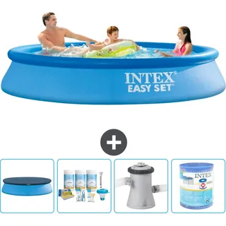 Intex runder aufblasbarer Easy Set-Pool – 305 x 61 cm – Blau – im Lieferumfang enthalten Abdeckung - Wartungspaket - Filterpumpe für Schwimmbad - Filter