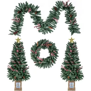 Künstliches Weihnachtsbaum-Set mit Girlande und Kranz, 4-teilig