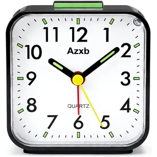 Azxb Wecker, Reisewecker Batteriebetrieben | Geräuschlos ohne Tickgeräusch mit Nachtlicht, Schlummerfunktion & lautem Weckton | Leuchtziffern, kompakter Tischwecker für Schlafzimmer, ideal für Tiefsch