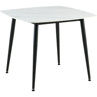 byLIVING Tisch Verona, Metall schwarz pulverbe. Keramikoptik weiß, platzsparend & modern, Esstisch, Küchentisch, Maße: B 90, H 75, T 90 cm