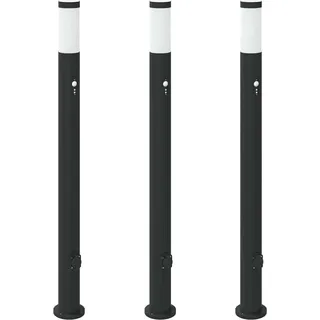 vidaXL Pollerleuchten mit Sensor&Steckdose 3er 110 cm Edelstahl IP44 - Schwarz