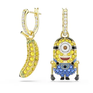 Swarovski Minions Stuart and Banana Kreolen, Pavé, Mini, Mehrfarbig, Goldlegierungsschicht