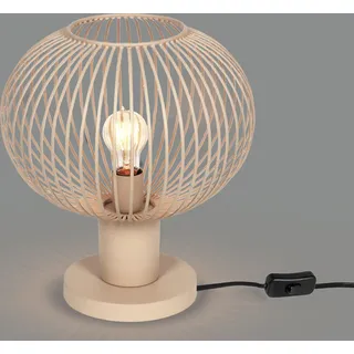 Retro LED Tischleuchte mit Gitter Lampenschirm, Nachttischlampe Beige, Höhe 37cm