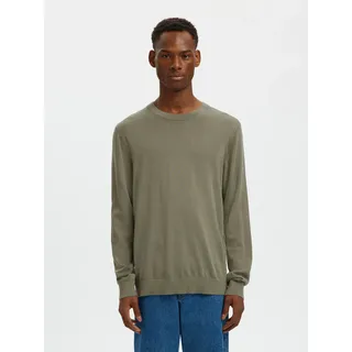 Strickpullover SELECTED "SLHTRAY LS KNIT MERINO CREW NECK NOOS", Herren, Gr. M, vetiver, Strick, Obermaterial: 100% Wolle, unifarben, regular fit normal, Rundhals, Rippbündchen, Pullover Strickpullover, Wolle, regular fit