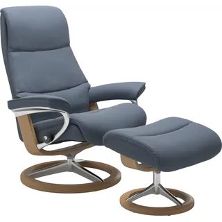 Stressless Fußhocker "View" mit Signature Base,Gestell Eiche, sparrow blau paloma