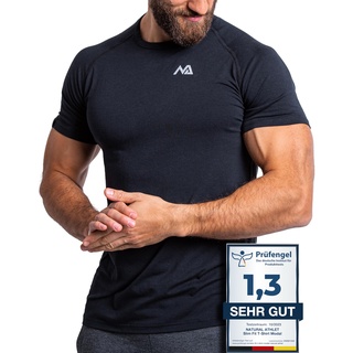 Herren Fitness T-Shirt modal - Männer Kurzarm Shirt für Gym & Training - Passform Slim-Fit, lang mit Rundhals, Schwarz, XL