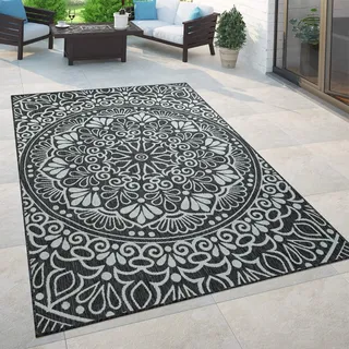 Paco Home In- & Outdoor Teppich Balkon Terrasse Vintage Orientalisches Muster Ornamente Grösse 60x100 cm - Schwarz