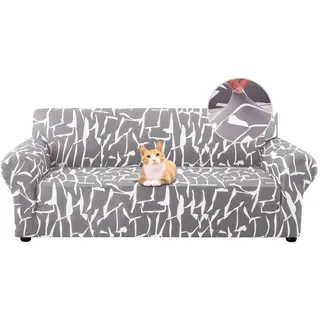 Jaotto Sofabezug 2 Sitzer Elastischer Stretch Spandex Sofa Überwürfe Sofahusse Antirutsch Waschbar Sofaschoner Couchbezug für Sofa mit Armlehne,Asche weiße Linie