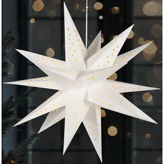 BRUBAKER 3D Weihnachtsstern - 60 cm Leuchtstern - Batteriebetrieben mit Timer - LED Stern für Fensterdeko - Papierstern Weihnachten, Weiß - Weiß