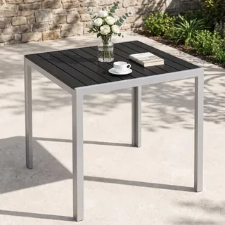 Clevich Gartentisch Wetterfest 75x75cm,Balkontisch Klein aus Aluminium& WPC