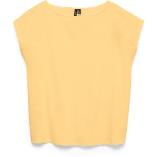 Spitzentop VERO MODA "VMJANNI CS BOAT NECK TOP JRS GA", Damen, Gr. S, gelb (golden haze), Jersey, Obermaterial: 100% Baumwolle, unifarben, normal, U-Boot-Ausschnitt, Tops Spitzentop, Baumwolle