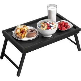 Frühstückstablett Bambus Klappbar Betttablett Essenstablett Fuß Tabletttisch Klapptisch Bett Table Tisch 50x30x23 cm Schwarz - Schwarz