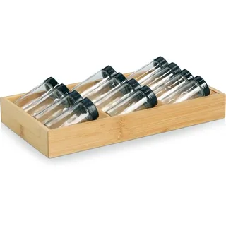 Zeller Gewürzeinsatz-Set, 13-tlg., Bambus/Glas, holzfarben, transparent, schwarz, B:20cm H:9cm, Gewürzstreuer, Gewürzstreuer, übersichtliche Anordnung, praktisch und modern