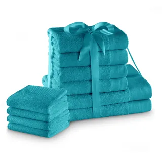 AmeliaHome Handtuch Set Türkis 4 Gästetücher 30x50 cm 4 Handtücher 50x100 cm und 2 Duschtücher 70x140 cm 100% Baumwolle Qualität Saugfähig Amari