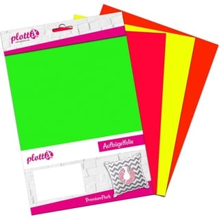 plottiX PremiumFlock Neon Aufbügelfolie farbsortiert Flock-Folie 20,0 x 30,0 cm, 4 St.